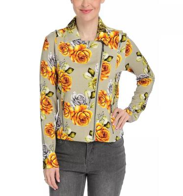 China Printed Anti-Wrinkle Knit Convertible Asymmetrical Zip Collar 2-Pocket Placket Moto Jacket for sale