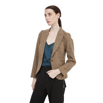 China New Anti-Wrinkle Design Turkey Tweed Women Lapel Short Fitted Blazer Long Sleeve Jacket Scrub Suit for sale