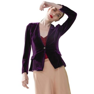 China High Quality Purple Long Sleeve Lady Anti-wrinkle V-Neck Night Suit Velvet Suit Women Velvet Top Coat Sexy Top Coat for sale