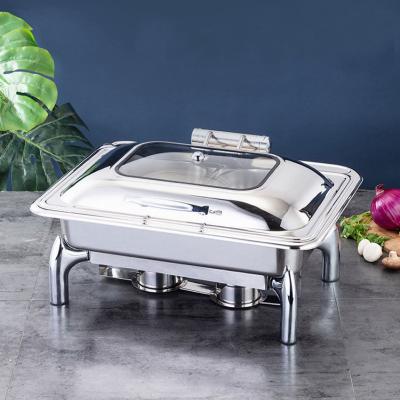 China Buffet Stove Stainless Steel Buffet Food Warmer Square Easily Cleaned Chafing Dish For Restaurant for sale