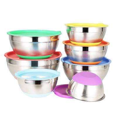 China Sustainable Stainless Steel Mixing Bowl Newly Designed 201 Steel Bowl Set Durable Mixing Salad Bowl With Lid for sale