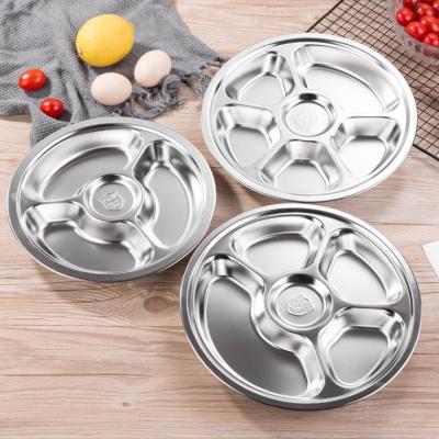 China Tableware Sustainable School Round Shape Stainless Steel Canteen Plates Divided Dinner Plate Dish Lunch Tray for sale