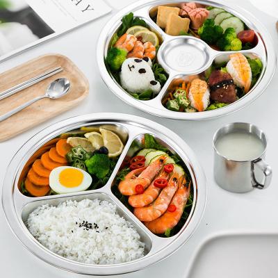 China Sustainable 201/304 Stainless Steel Dinner Plate Stainless Steel Lunch Box 4 Lattices School Lunch Tray With Compartments for sale