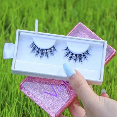 China Long 3D Faux Fluffy Natural Mink Eyelashes Wholesale Vegan Lashes With Full Case And Glue Strip Colored Lashes Silk Vendor for sale