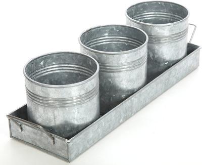 China Europe Galvanized Vintage Flower Metal Herb Planter Pots Set Succulent with Tray Caddy for Indoor or Outdoor Kitchen Windowsill Garden for sale