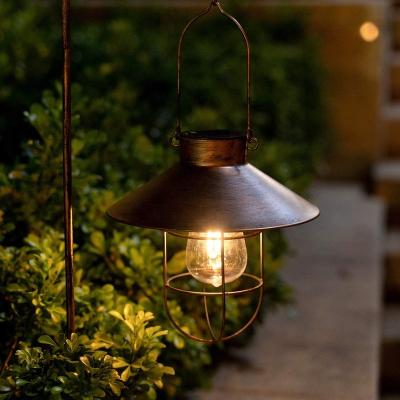 China Hanging Metal Lantern Solar Metal Lantern Outdoor Led Wall Hanging Garden Lights Copper for sale