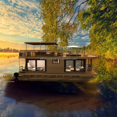 China Allhouse Modern Floating Resort Hotel Floating Accommodation Houseboat Leisure Floating Pontoon Water House Mobile Home Boat for sale