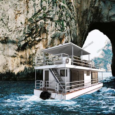 China Allhouse New Modern Design Modular Prefab Houseboat Aluminum Pontoon Luxury Floating Barge for sale