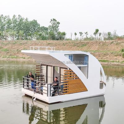 China Large Point One Room Modern Luxurious Rigid Hull Decoration Aluminum Movable Tiny Solar Houseboat On Hot Sale for sale