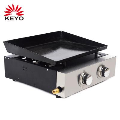 China Outdoor Sale Table Top 2 Burners Plancha Gas Grill Flat Top Gas Teppanyaki Table BBQ Grill Easily Assembled for sale