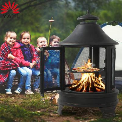 China Modern Metal Fireplace Backyard & Patio Fireplace Heater Enclosed Outdoor Pagoda Style Steel Fire Pit for sale