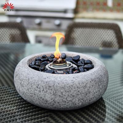 China Outdoor Garden Mini Stone Modern Indoor Freestanding Round Table Fire Pit Bio Fireplace Table Indoor Concrete Firepit for sale