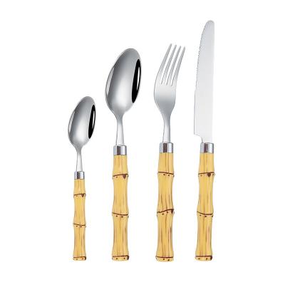 China Western Eco Friendly Bamboo Cutlery Set For Hotel Restaurant 18/10 Stainless Steel Handle Bamboo Cutlery Cutlery for sale