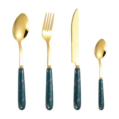 China Gold Mix Western Nordic Cutlery Set For Hotel Restaurant 18/10 Stainless Steel Ceramic Handle Cutlery for sale