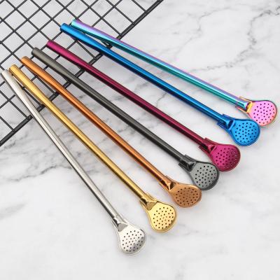 China Sustainable Reusable Stainless Steel Spoon Drinking Straws Bubble Tea Yerba Mate Filter Straw Spoon for sale