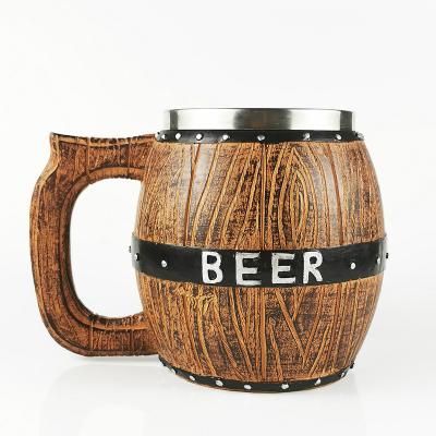 China Nordic Creative Sustainable 18 Ounce Double Wall Stainless Steel Beer Cup Indoor Wooden Mug for sale