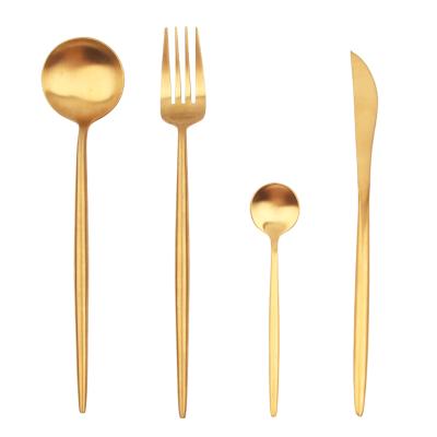 China Flatware Wedding Gift Luxury 304 Stainless Steel Metal Set 4pcs Matte Polish Gold Cutlery Set With Gift Box for sale