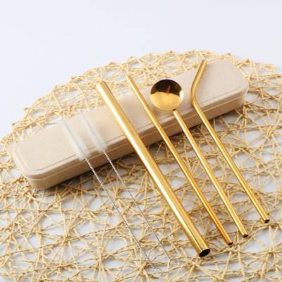 China 18/10 Stainless Steel Viable Straw Set With Plastic Case Packing Reusable Metal Straw Spoon Set for sale