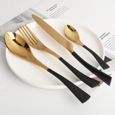 China Sustainable Gold Black Cutlery Set 4 Pieces For Home Restaurant Serving Stainless Steel Flatware Set for sale