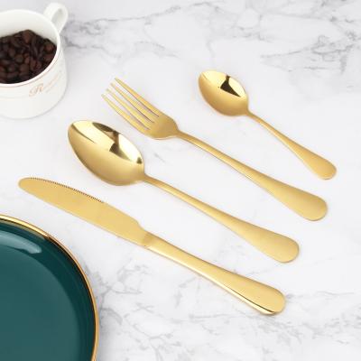 China Sustainable High Quality Luxury Gold Mirror Polish Dinnerware Set 18/10 Stainless Steel Metal Flatware Set for sale