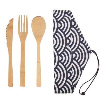 China Eco-Friendly Reusable Knife Fork Spoon Cutlery Set With Bag Biodegradable Bamboo Flatware Set for sale