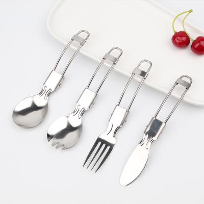 China Viable Outdoor Portable Flatware Set Folding Camping Knife Fork Spoon 18/10 Stainless Steel Cutlery Set for sale