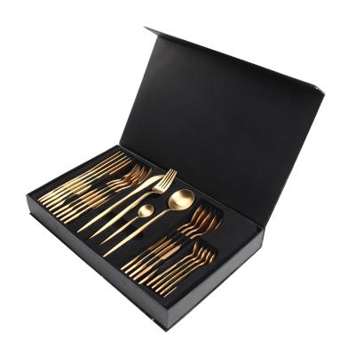 China Sustainable Luxury Portuguese Matte Polish 24pcs Flatware Set Stainless Steel Gold Cutlery Set for sale