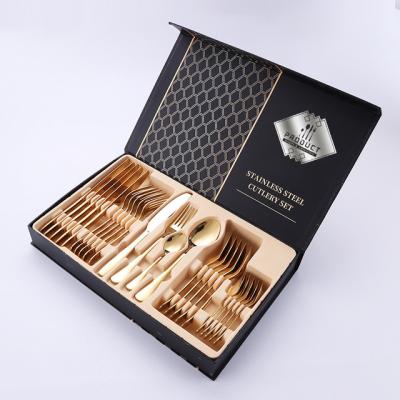 China Amazon Viable Hot Sale 24pcs Cutlery Set With Gift Box Mirror Polish Stainless Steel Flatware Set for sale