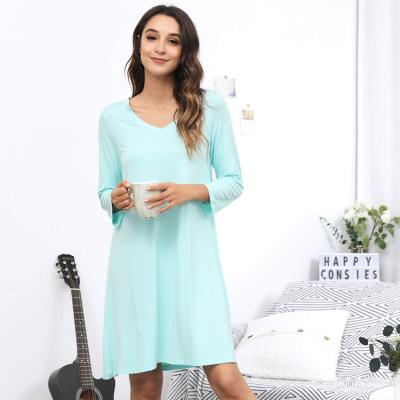 China New Design Bamboo Fiber Spandex Plain Dyed QUICK DRY Long Sleeve V-Neckline Women's Sexy Sleepwear Pajamas Set for sale