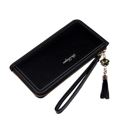 China Waterproof Women Female PU Leather Purse Long Purse Tassel Zipper Pocket Female Purse For Women Coin Purse Card Holders Grab for sale