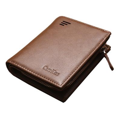 China Waterproof Men PU Leather Short Wallet With Zipper Coin Pocket Vintage Large Capacity Money Purse Male Short Card Holder New for sale