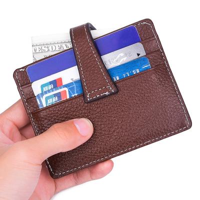 China Ultra-thin RFID Men Credit ID Card Holder Genuine Leather Fashion Latch Small Wallet Money Bag Coin Purse Clip Organizer for sale