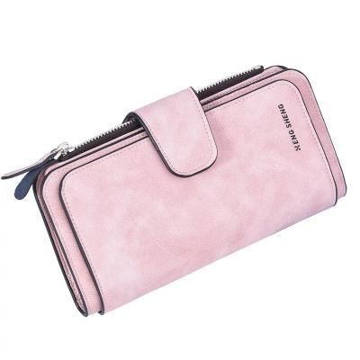 China Waterproof Ladies Buckle Wallet Frosted Leather Multiple Large Capacity Card Slot Money Bag Purse Women Long Wallets Can Put Mobile Phone for sale