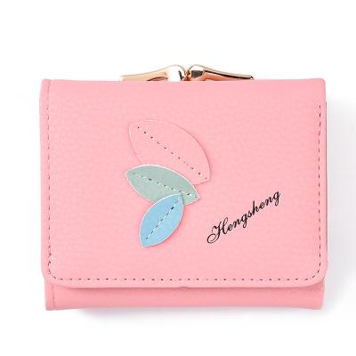 China Lady Girls Hasp Card Cute Short Holder Wallet Decoration Fashion Waterproof Mini Women Leaf PU Leather Clutch Coin Purse for sale