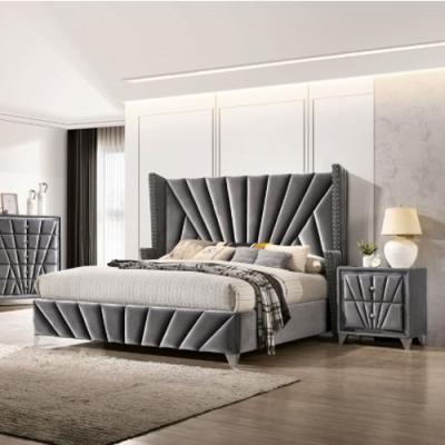 China Luxury Wooden Bed Furniture Pinzhi Wooden Bed Frames King Size Modern Velvet Priness Bed for sale