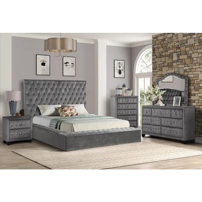 China (Others) Modern Adjustable Upholstered Bedrooms Queen Size Beds Room Design Furniture Velvet Camas Headboard Storage Beds In Gray for sale