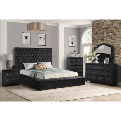 China (Other) Adjustable Luxury Upholstered King Bed Frames French California Hotel Upholstered Modern Bedroom Sets In Black for sale