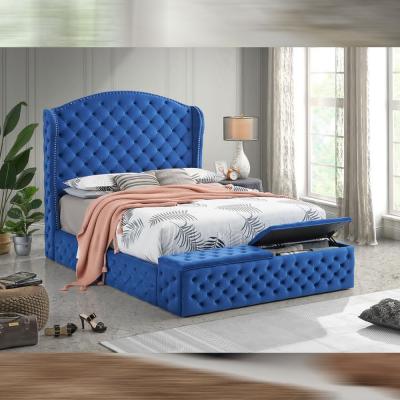 China Storage Velvet Luxury Solid Wood Tufted King Size Latest Double Bed for sale