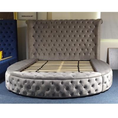 China New Pinzhi Home Furniture Bed Round Luxury Wooden King Size Bed Camas Velvet Storage Room Furniture Design for sale