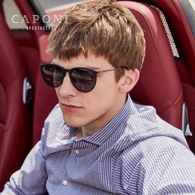 China Fashion CAPONI Sunglasses Round Shades CE Custom Made Mens Sunglasses CE Frame TAC Polarized UV400 Lightweight Lens Logo CP3102 for sale