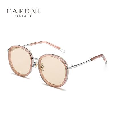 China New Fashion Sunglasses CAPONI Sunglasses Women Shades Metal Big Frame Sun Glass Vintage Round Brand Designer Sunglasses Women Shades Transparent UV400 Nylon for sale