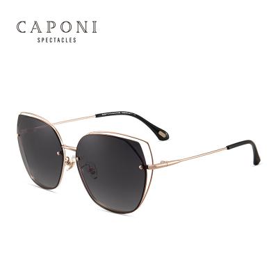 China Luxury Women TAC Polygon Lens Polarized Eyewear Gold Frame Sun Glasses CAPONI Sunglasses Cat Eye Shapes Hollow Metal Fashion for sale