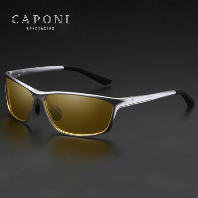 China PC CAPONI Night Vision Polarized Sunglasses Driving Eyewear Driving Yellow Aluminum Lens PC Glass 2pcs 27g Men High Quality for sale