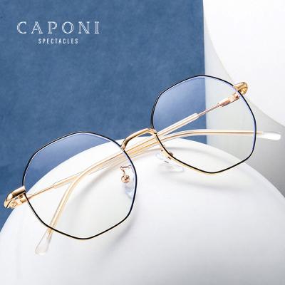 China 2021 New Fashion Optical Frame CAPONI Polygon Metal Light Glasses Frame Blue Light Blocking Glasses For Women for sale