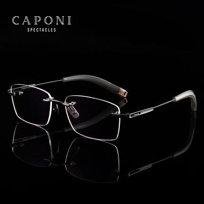 China For Men Pure Titanium Optical Glasses Rimless Glasses CAPONI Reading Glasses Frames Support Prescription Brand Original Design Male Glasses J80817 for sale