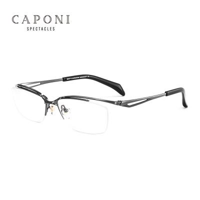 China CAPONI Men's Lightweight Comfortable Rimless Eyewear Aircraft Material Glasses Flexible Lightweight Titanium Prescription 9g Optical Frame for sale