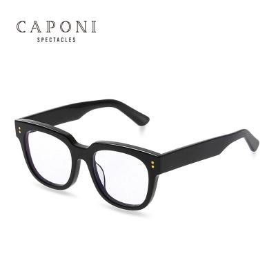 China Fashion Glasses CAPONI 2020 New Fashion Retro Rivet Decoration TR90 Men's Large Square Anti-glare Classic Black Optical Frame Glasses for sale