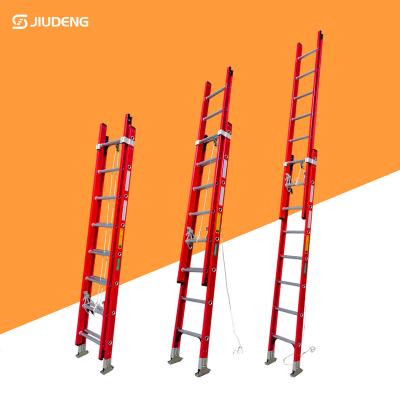 China Folding Ladders FRP GRP Electric Insulating Extension Ladder 2x8 2x10 2x12 2x14 2x16 2x18 2x20 Steps for sale