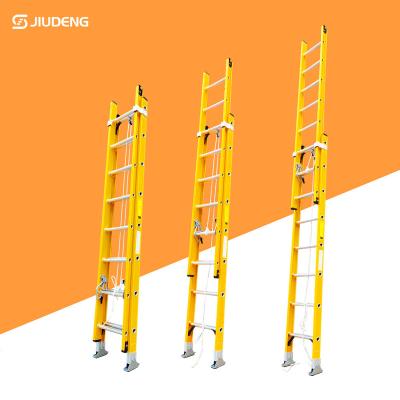 China Folding Ladders Red Yellow Orange Color 2 Section Fiberglass Extension Ladder for sale