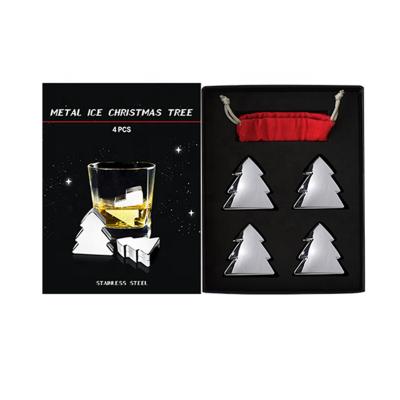 China 2020 New Product Sustainable Stainless Steel Christmas Tree Shape 4pcs Ice Cube With Gift Box for sale